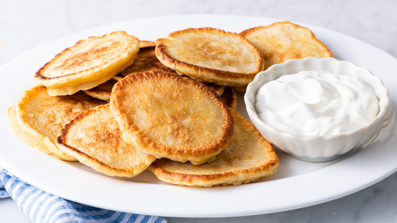 fluffy blini on a platter