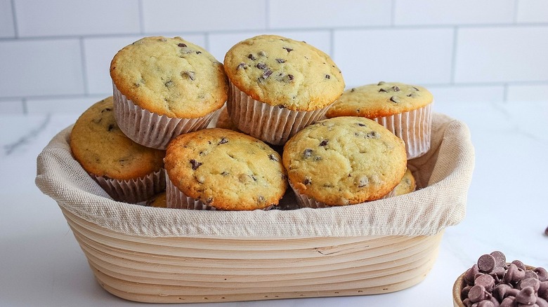 basket of chocolate chip muffins