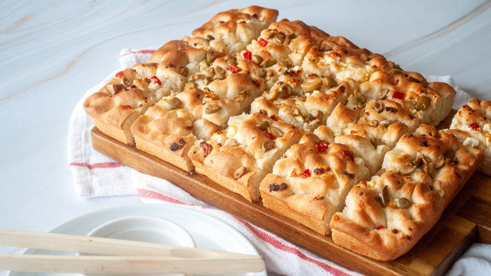 focaccia bread on table