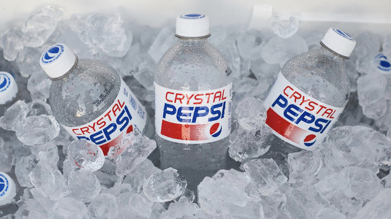 Crystal Pepsi bottles on ice