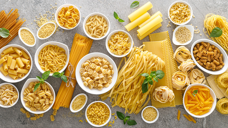 Various types of dried pasta