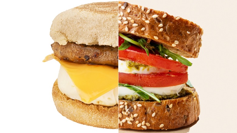 Collage of fast food breakfast sandwich and homemade sandwich