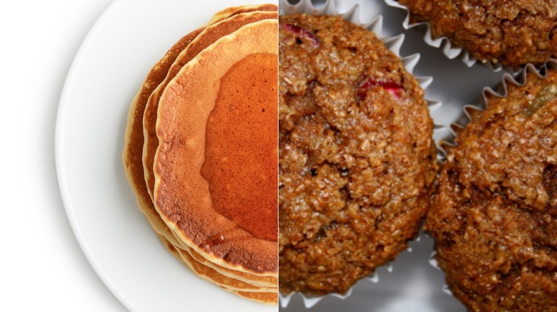 Collage of pancakes with bran muffins