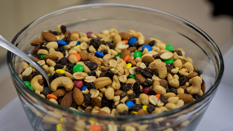 Trail mix with M&M's in a bowl