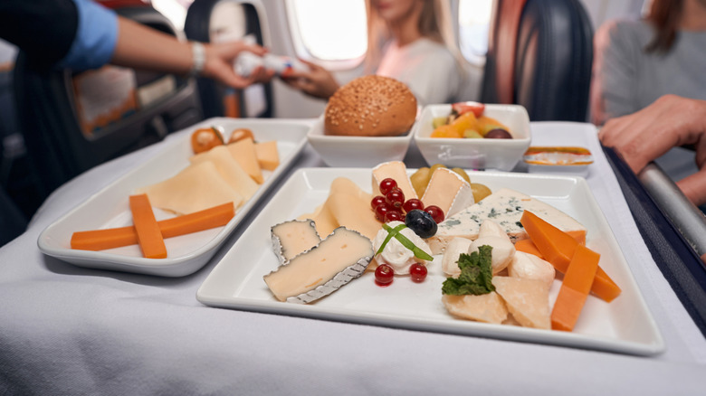 In-flight cheese plate on a trolley