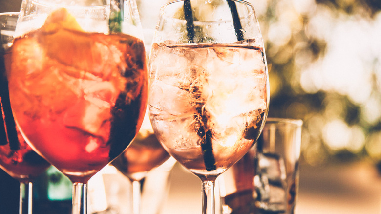 Glasses of wine spritz with ice