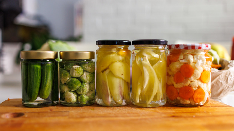 Jars of pickled vegetables