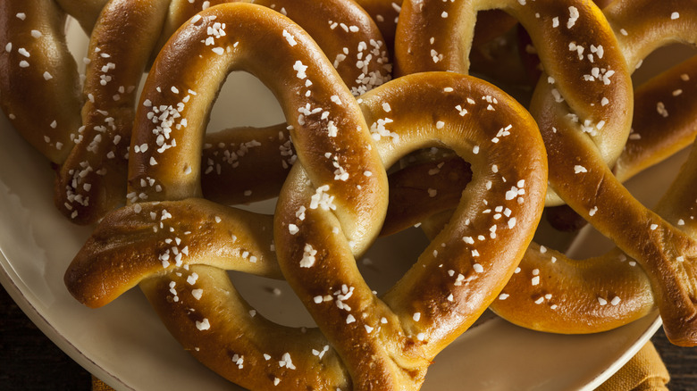 Soft pretzels on a plate