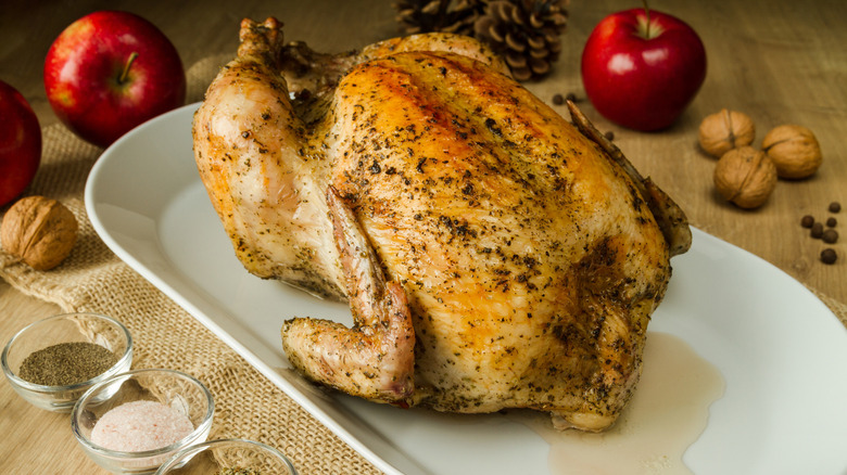 Roast turkey on an autumnal table