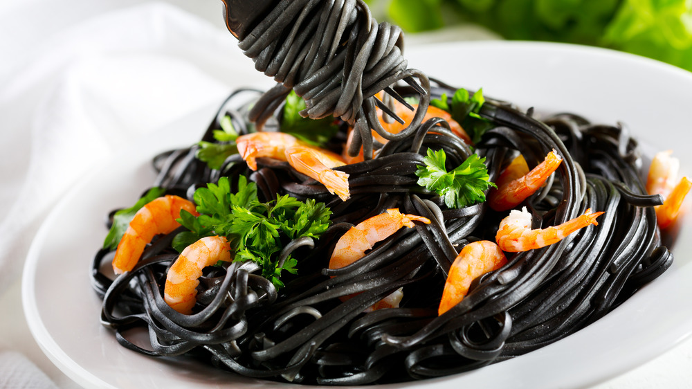 squid ink pasta with shrimp