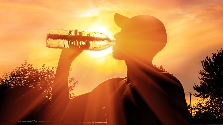 Silhouette of man drinking water