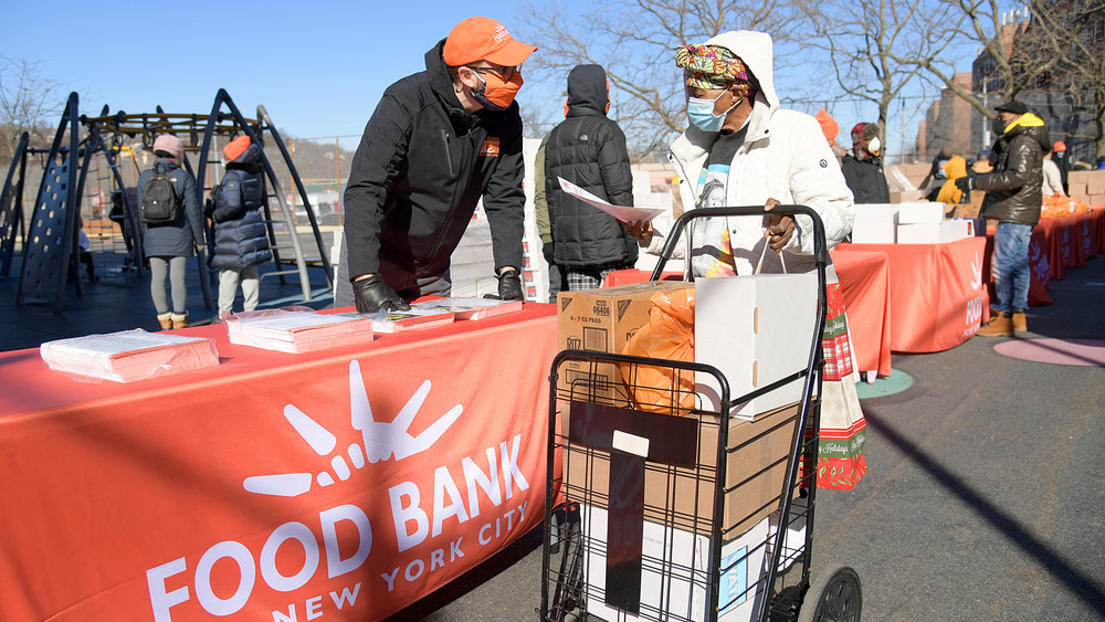 Outdoor food bank distribution in New York City