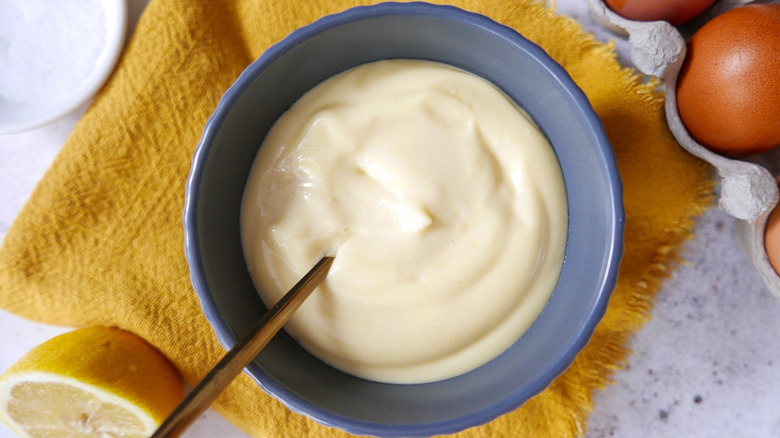 Fool-Proof Homemade Mayonnaise in dish 