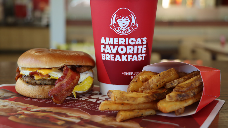 Fries, sandwich, and beverage at Wendy's