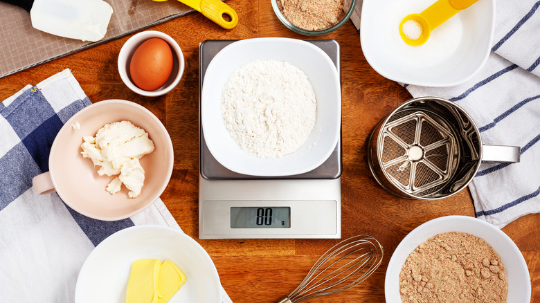 baking ingredients and digital scale