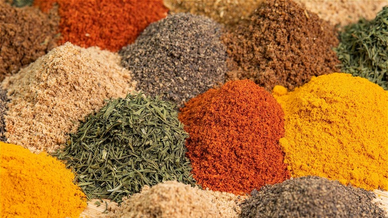 Mounds of fresh spices