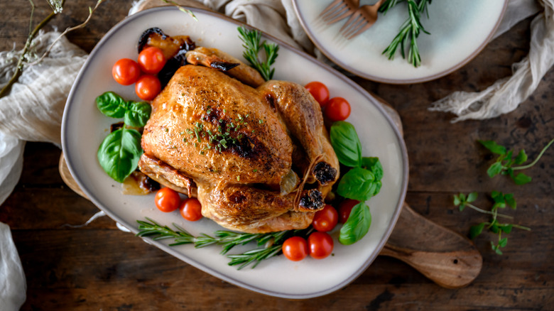 roast chicken on white plate