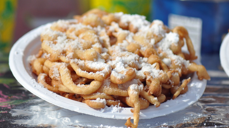Funnel cake topped with powdered sugar