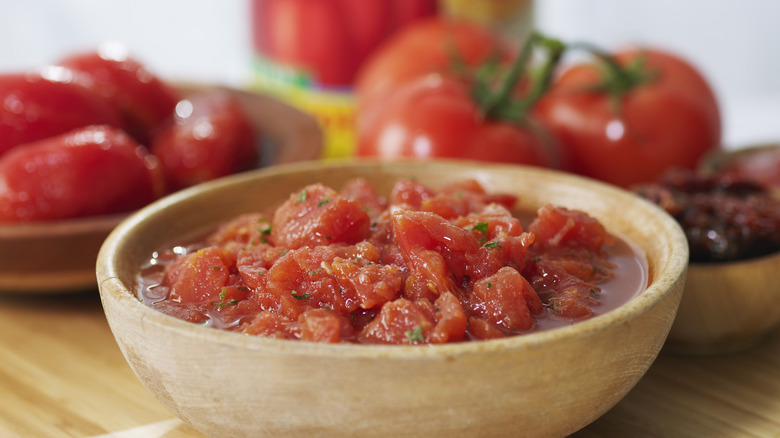crushed tomatoes in a bowl