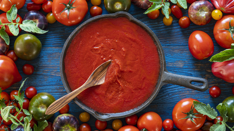 tomato ketchup in a cast iron pot