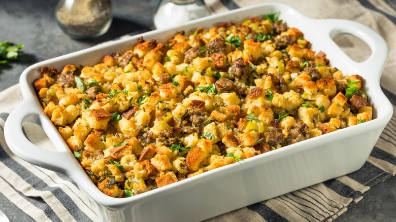 baking dish of stuffing