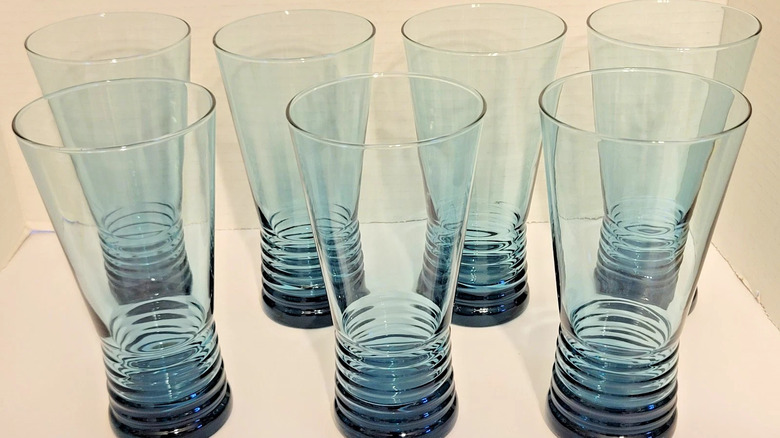 Vintage set of Libbey blue-tinted glass tumblers