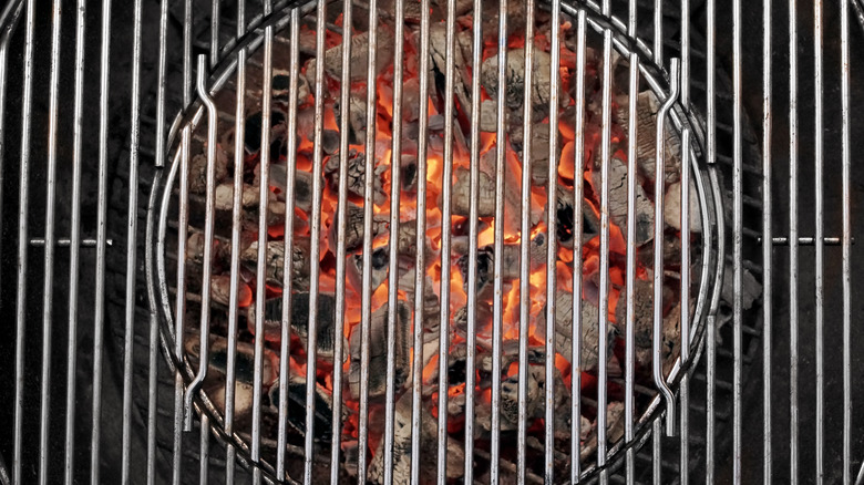 hot grill with coals