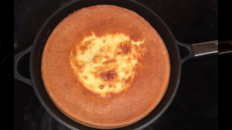 New England spider cake cooked in a pan