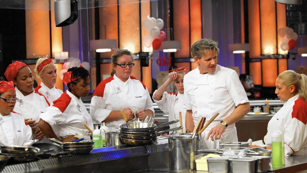 Gordon Ramsay speaking with Hell's Kitchen contestants