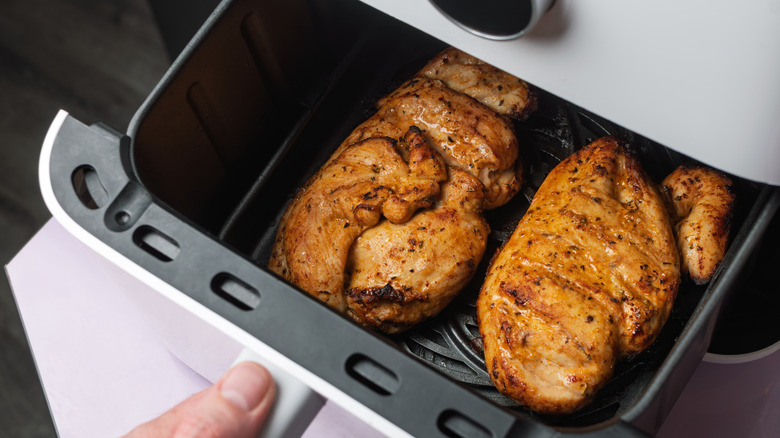 Chicken breasts in an air fryer
