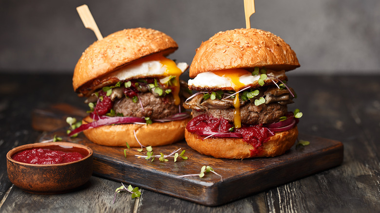 Burgers with red ketchup