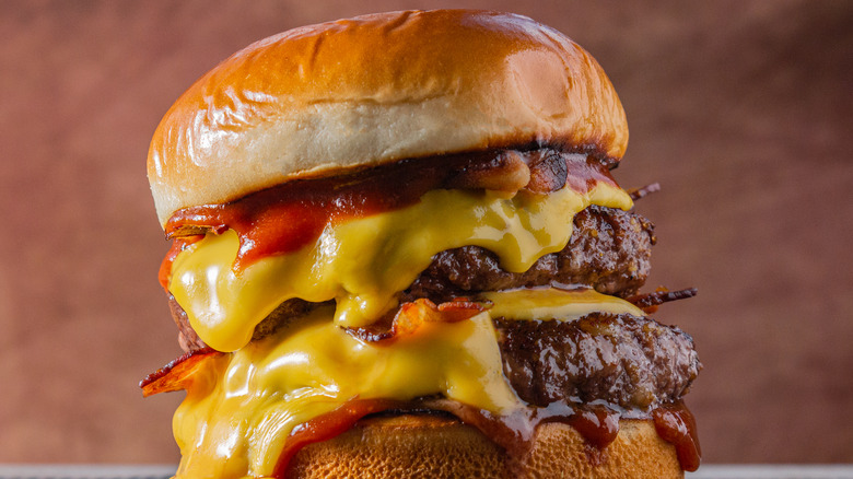 Burger on a wood background