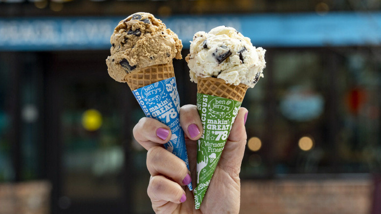 Two Ben & Jerry's ice cream cones