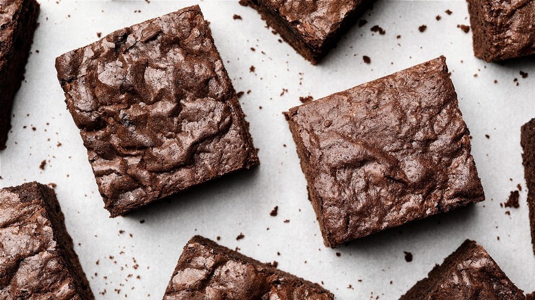 Chocolate brownies cut into squares