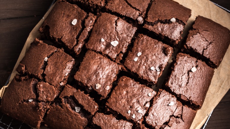 Tray of brownies sliced into squares