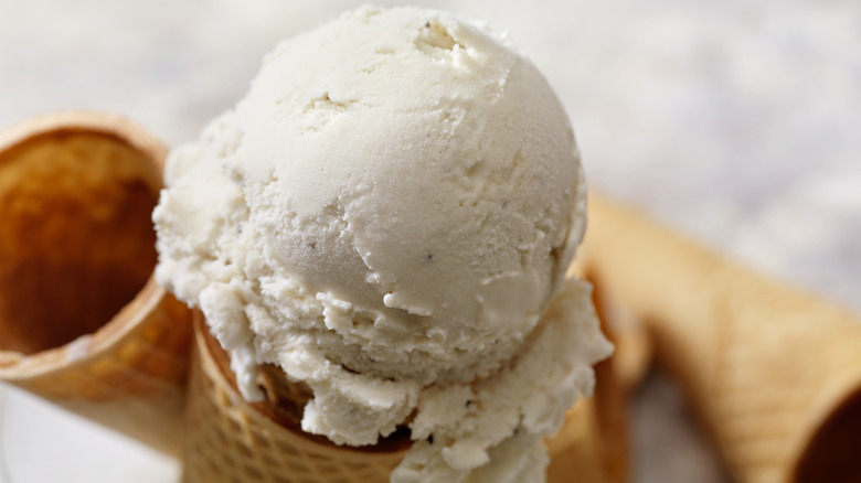 French vanilla ice cream in waffle cone