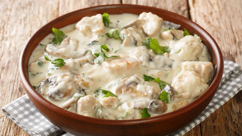 bowl of creamy chicken fricassee 