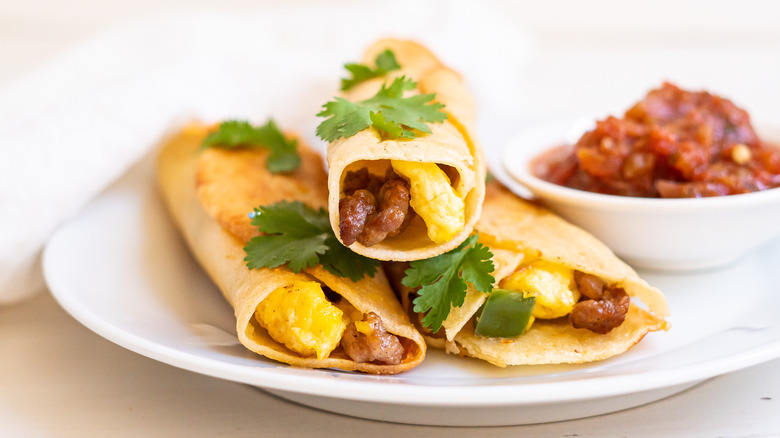 Fried Breakfast Taquitos served on a plate