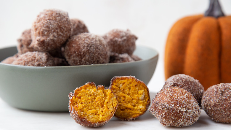 pumpkin donut holes in bowl