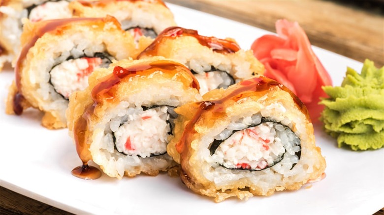 crab rangoon fried sushi roll