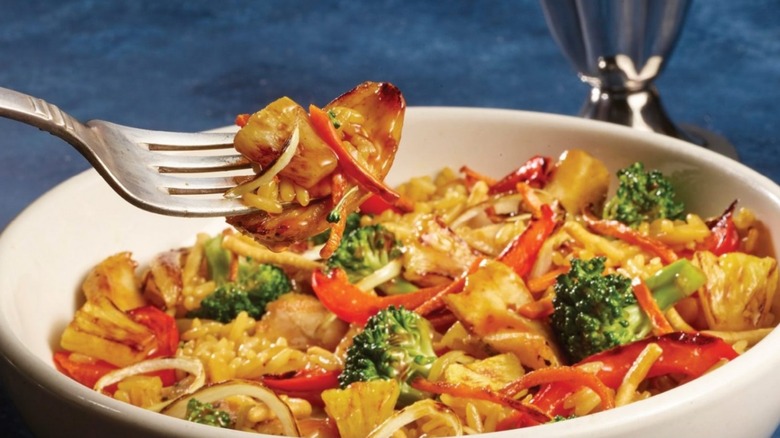 Friendly's Aloha stir-fry on fork