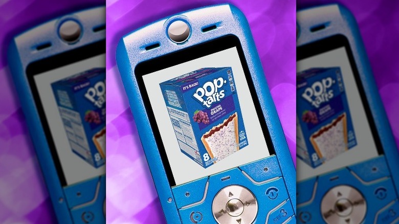 A cellphone showing a picture of grape Pop Tarts