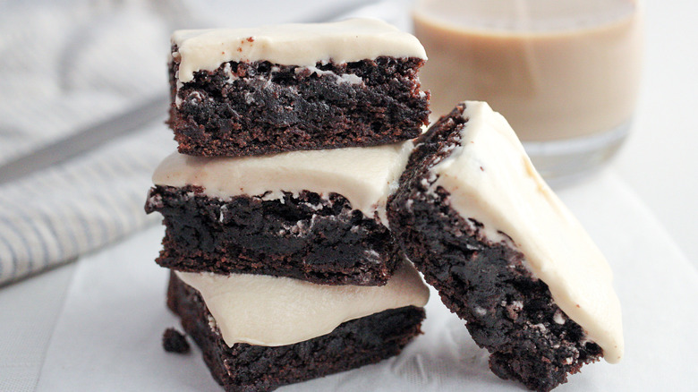 frosted brownies on plate 