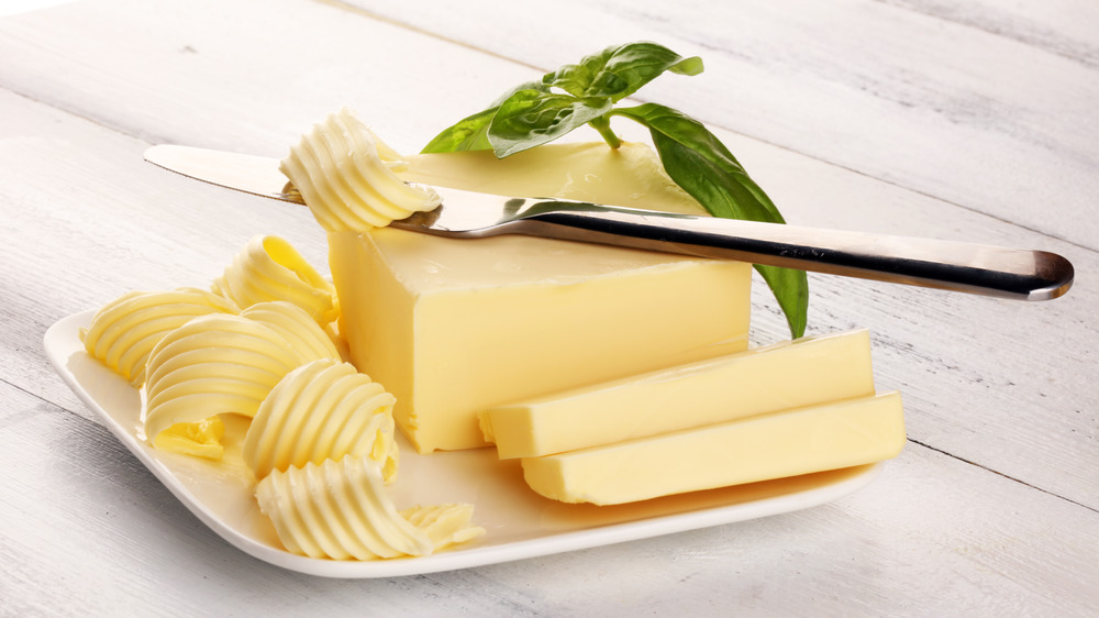Butter on white plate