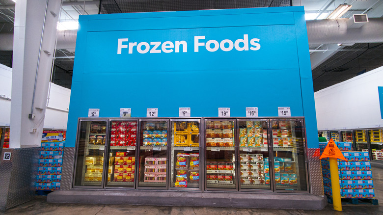 Frozen foods section in a Sam's Club store
