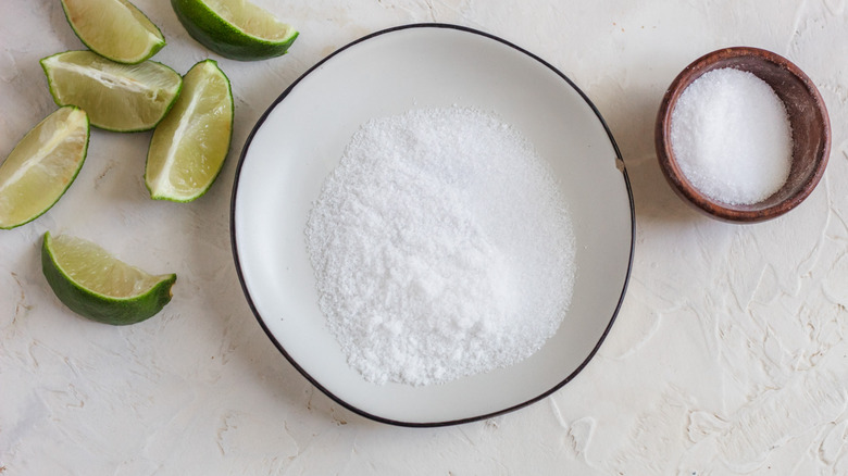 salt on plate with limes