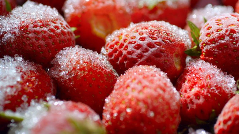 Strawberries with sugar crystals