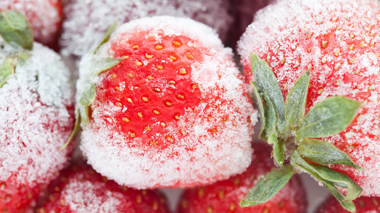 Close up of frozen strawberries