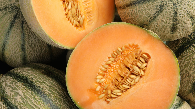 Halved cantaloupes