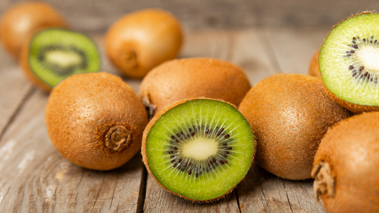 Cut kiwi on a table